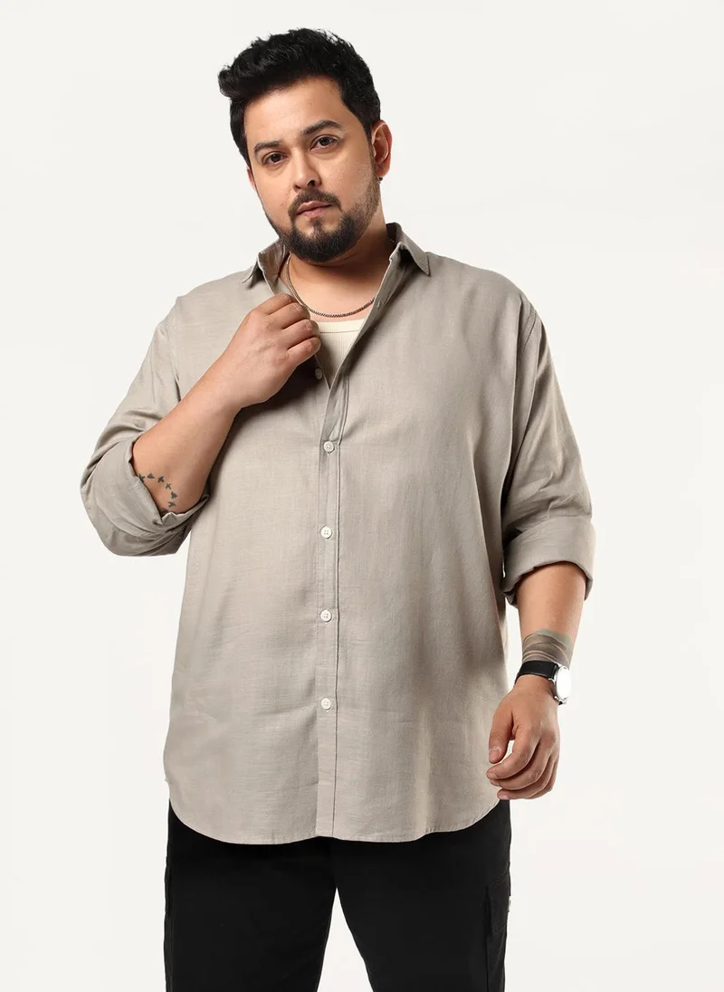 أوربانو فاشن Urbano Plus Men's Grey Linen Blend Full Sleeve Relaxed Fit Casual Solid Shirt